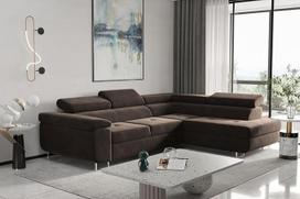 Kaiser Möbel, kampinė sofa su miego funkcija, su lovos dėže, sofa lova Atom Lux, dizainerio sofa, modernaus dizaino sofa, minkštas kampas, laisvai pastatoma, audinys Monolith A klasės, tamsiai ruda dešinė