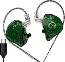 KAMINRUN ND Venus In-Ear Monitor ausinės, 10 mm dvigubo magnetinio dinaminio draiverio IEM ausinės, HiFi laidinės žaidimų ausinės, 2 kontaktų nuimamas kabelis (be mikrofono, žalios spalvos, USB-C prievadas)