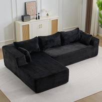 Kampinė L formos sofa su 3 pagalvėlėmis, miegamoji sofa su miego funkcija, modulinė su sofa, su porankiais, kombinuojama, neremontuojama, skirta svetainei, 279 x 179 x 82 cm (juoda)