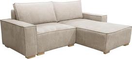Kampinė sofa su miego funkcija ir lovos dėže "Sven" I L formos 235 cm pločio I kampinė sofa su spyruokliniu branduoliu I dešinysis otomanas Smėlio spalvos sofa