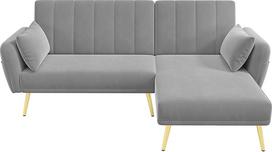 Kampinė sofa su poilsio funkcija, L formos sofa-lova su reguliuojamu atlošu, minkšta sofa, poilsio sofa, aksominis užvalkalas (pilka)