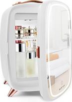 KFO mini kosmetinis šaldytuvas 6 l, itin tylus (20 dB) su LED veidrodžiu, skirtas odos priežiūrai ir makiažui, nedidelis šaldytuvas odos priežiūrai miegamajame ir vonios kambaryje (baltas)