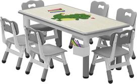 Kindertisch und Stühle, höhenverstellbar, Kinder-Aktivitätsschreibtisch mit 6 Sitzen, multifunktional für Studium, Kunst, Spielen, Mahlzeiten, Kindertagesstätte