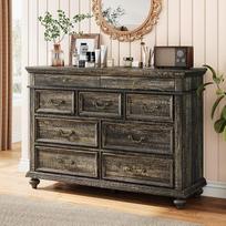 Komoda landhauzo stiliumi su 9 sėdimomis vietomis, Rustikaler Holz-Schubladenschrank 120 x 40 x 87cm, Stabil Vielseitige Aufbewahrung & Schmuckablage mit Vintage-Metallgriffen, Ideal für Schlafzimmer