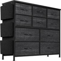 Komoda Metalinis rėmas Komoda su 10 stalčių Mediniai baldai su mediniu viršumi 30 x 99 x 89 cm Komoda miegamajam Svetainė Prieškambaris Juoda