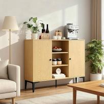 Komoda miegamajam 120 cm, komoda, virtuvės spintelė su 2 durelėmis, 7 skyriais, 2 kilnojamomis lentynomis ir metaliniu rėmu, 120 x 35 x 93 cm, ąžuolo išvaizdos