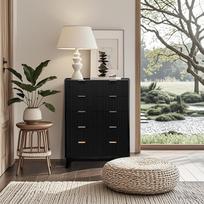 Komoda su 5 langeliais, Aukštoji flanšinė komoda 80 x 40 x 120 cm su elegantiškomis metalinėmis grotelėmis, apsauga nuo kipšo, puikiai pritaikyta patalpų priežiūrai, skirta svetainei, butui, kambariui, butui ir sodui, švarko spalvos
