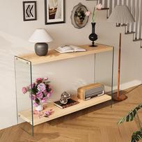 Konsolinis staliukas Siauras medinis prieškambario staliukas Stačiakampis įėjimo staliukas 120 x 30 x 76 cm su 2 lentynomis, šoninis staliukas su grūdinto stiklo kojelėmis, sofos staliukas mažoje erdvėje, svetainėje, prieškambaryje, biure
