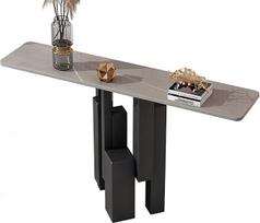 Konsolinis staliukas, juodas konsolinis staliukas, modernus siauras prieškambario, svetainės, miegamojo, dekoro stalas su geometriniu metaliniu pagrindu (juodas, 3,150 cm / 59 coliai)