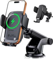 KPON Qi sertifikavimo mobiliojo telefono laikiklis automobilyje su įkrovimo funkcija, 15 W indukcinė įkrovimo stotelė automobiliui su priekiniu stiklu + ventiliacija, automobilinis belaidis įkroviklis "iPhone" ir "Samsung" (be cigarečių)