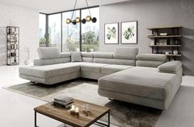 Kreminė "Varberg Corduroy" U formos kampinė sofa 345 x 72 x 205 cm su miego funkcija ir patalynės dėže - sofa-lova su lovos dėže - kairioji - kampinė sofa su laikymo vieta - audinys: Kord Poso