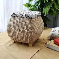 Kvadratinė taburetė "Pouffe", rotango kojų taburetė su dangčiu, 4 kojos, medžio masyvo atrama balkonui, miegamajam, prieškambariui, aukštis 15,74 colio, natūrali