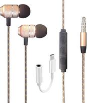 Laidinės ausinės "Google Pixel 6A", laidinės stereofoninės ausinės su bosais, USB-C ir 3,5 mm lizdo adapteris, ausinės su garsumo reguliatoriumi (auksinės)