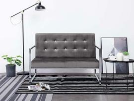 LAPOOH 2 vietų sofa su porankiais, sofa gyvenamajam kambariui, butams, poilsio sofa, sofos ir kušetės, relaksacinė sofa, tamsiai pilka, chromas ir aksomas