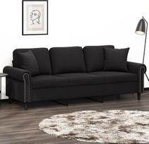 LAPOOH 3200960 3-vietė sofa su dekoratyvinėmis pagalvėlėmis, juoda, 180 cm, aksomas, poilsio sofa, sofos ir sofos, poilsio sofa, svetainės sofa