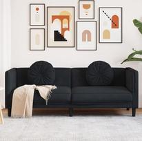 LAPOOH 372647 Sofa su pagalvėle, 3-vietė, juodas aksomas, poilsio sofa, sofos ir kušetės, poilsio sofa, svetainės sofa, sofa su miego funkcija