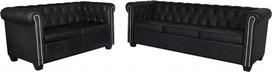 LAPOOH Chesterfield sofa 2 vietų ir 3 vietų sofa gyvenamajame kambaryje, skirta butams Lounge sofos ir sofos Recliner Sofa Faux Leather Black
