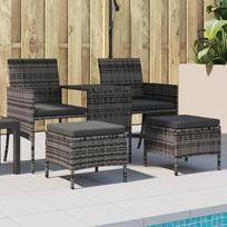 Lauko sofa mit Stauraum Gartenmöbel 2-Sitzer mit Ablagetisch Poly Rattan Gartensofa grau Garten Sofa Set mit Hockern