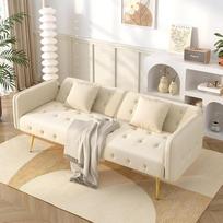 Lcoho Dviejų vietų daugiafunkcinė sofa-lova su lovos funkcija, reguliuojamu atlošu ir daugiafunkciniais porankiais. Šiuolaikinė išskleidžiama sofa-lova svetainei - veliūro užvalkalas. Didelė miegamoji erdvė (smėlio spalvos)