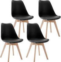 Lestarain LCNI121002-4 Valgomojo kėdės 4 virtuvės kėdžių rinkinys Retro dizaino minkštos kėdės su medžio masyvo kojomis Moderni minkšta kėdė dirbtinė oda juoda