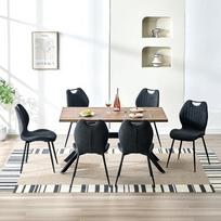 LEWE valgomojo grupės valgomojo stalas su 6 kėdėmis, 140 x 80 x 76 cm, stačiakampis medinis valgomojo stalas su 6 valgomojo kėdėmis su aukštu atlošu, juodos geležinės kojos, skirtas virtuvei, valgomajam ir svetainei