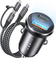LISEN PD&QC3.0 Cigarečių žiebtuvėlio USB C automobilinis įkroviklis 54 W automobilinis įkroviklis USB cigarečių žiebtuvėlio adapteris 12 V USB adapteris automobilinis įkroviklis su USB C į C/žiebtuvėlį Samsung S24 iPad iPhone 16 Pro 15