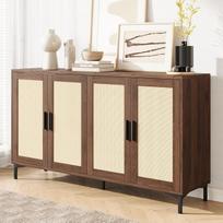Luoxiao 123 cm Sideboard rotango bufetas spinta su 4 durimis Medinė komoda Vintage virtuvės spintelė su metalinėmis kojomis spintelė gyvenamasis kambarys, valgomasis, virtuvė, prieškambaris, biuras, riešutmedis