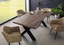 MASSIVMOEBEL24.DE "Freeform 5 Wane" stalas iš medžio masyvo - pilkas | 200 x 100 cm | Metalinės kojos X formos antracito blizgesio | Pagamintas iš akacijos medienos | Valgomojo stalas su tikrais lapo kraštais