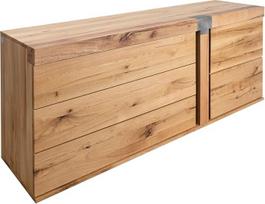 MASSIVMOEBEL24.DE Amsterdamo masyvo komoda - natūralus alyvuotas laukinis ąžuolas + plytelė 1 durelės - 3 stalčiai "Soft-Close" technologija 180 x 45 x 75 cm Komoda TV komoda Svetainės spinta