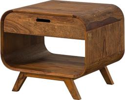 Massivmoebel24.de Milano kavos staliukas iš medžio masyvo #130 Sheesham Wood Šviesiai ruda lakuota su laikraščių lentyna ir stalčiumi 60 x 50 x 50 cm Kavos staliukas Sofos staliukas Šalutinis staliukas