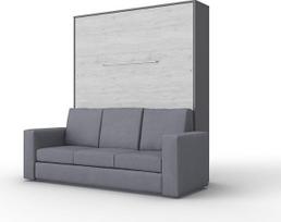 MAXIMAHOUSE "Invento LED" vertikali drabužių spinta lova su sofa, 160 V, su mediniu skersiniu rėmu, 160 x 200 cm, suaugusiųjų lova, modernus dizainas ir koncepcija (pilka/monako ąžuolas + pilka sofa)