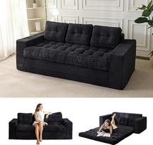 MAXYOYOYO Grindų sofa lova 190 cm pločio su pagalvėle, 2-in-1 sulankstoma lyninė sofa 3-vietė su miego funkcija, gulėjimo paviršius 101 x 196 cm, skirta svetainei, miegamajam, poilsio kambariui