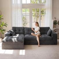 MAXYOYOYO sofa su miego funkcija, kampinė L formos velvetinio audinio sofa, 264 x 171 cm, laidinė sofa, svetainės sofa-lova su baldakimu, universali, lengvai valoma ir draugiška naminiams gyvūnėliams, neremontuojama (pilka)