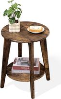 Mažas apvalus medinis staliukas su apatine lentyna Modernus naktinis staliukas mažoms erdvėms Gyvenamasis kambarys Miegamasis Retro Ruda