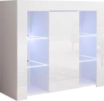 MB Muebles Bonitos Modern Sideboard Svetainės arba valgomojo plotis 140 x aukštis 80 x gylis 40 cm Blizgi balta apdaila 2 durys 2 stalčiai TV baldai Modelis Roque