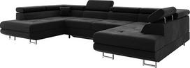 MEBLINI sofa-lova su lovos dėže - kampinė sofa su miego funkcija - sofa su poilsio funkcija ir galvos atlošais - U formos sofa - kampinė sofa - gyvenamasis peizažas - Carl - 338 x 203 x 55 cm - juoda