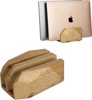 Medinis nešiojamojo kompiuterio stovas - vertikalus dviejų lizdų laikiklis "MacBook" ir planšetiniams kompiuteriams - rankų darbo stotelė stalui organizuoti - natūralaus medžio apdaila - taupo erdvę ir yra stilingas