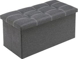 Memonotry YOUDESURE 30 colių sulankstomas Osmanų suoliukas su saugykla Minkšta sėdynė Kojų atramos taburetė su 80L saugojimo lova Osmanų apkrovos talpa 350lbs Lininis audinys Pilka