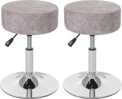 Mendler HWC-C22 2 taburečių rinkinys / makiažo taburetės Reguliuojamas aukštis, skersmuo 35 cm, imitacija zomšos, derliaus pilka