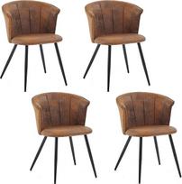 MEUBLE COSY valgomojo kambario kėdės 4 virtuvės kėdžių rinkinys Retro minkštos kėdės su porankiais derliaus dirbtinės zomšos sėdynės metalinės kojos rudos spalvos