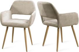 MEUBLE COSY Valgomojo kėdės, 2 kėdės, virtuvės kėdės, minkštos kėdės, svetainės kėdės, porankis, medžiaginė sėdynė, metalinės kojos, smėlio spalvos, 56 x 56 x 7
