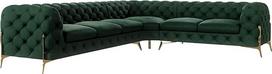 Milton kampinė sofa 6 asmenų kampinė sofa Dešinė Chesterfield kampinė sofa Svetainės poilsio sofa su chromuotomis kojelėmis Baldai Laisvai pastatomos pagalvėlės Sofos ir sofos Butelis žalias 323 x