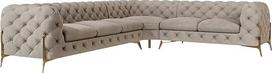 Milton kampinė sofa 6 asmenų kampinė sofa Dešinė Chesterfield kampinė sofa Svetainės poilsio sofa su chromuotomis kojelėmis Baldai Laisvai pastatomos pagalvėlės Sofos ir sofos Tamsiai kreminė 323 x