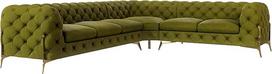 Miltono kampinė sofa 6 asmenų kampinė sofa Dešinysis Chesterfieldo kampinis minkštasuolis Svetainės poilsio sofa su chromuotomis kojelėmis Baldai Laisvai pastatomos pagalvėlės Sofos ir sofos Alyvuogių žalia 323 x