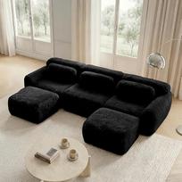 Minkštas pūkuotas pliušinis audinys, U formos modulinė sofa, suspausta sofa, neslystantis pagrindas, su pagalvėlėmis, keli deriniai, labai elastingos putos