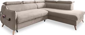 MIUFORM kampinė L formos sofa su lovos funkcija ir atlošu galvai, "Sweet Harmony" kampinė sofa, L formos svetainės sofa-lova, lengvai valoma, medžiaginė, aksominė (smėlio spalvos, dešinė orientacija)