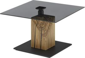 möbelando Balsta kvadratinis kavos staliukas 70 x 45 - 63 x 70 cm (plotis x aukštis x gylis), reguliuojamas aukštis su pakėlimu, pilko stiklo stalviršis, ąžuolo masyvo blokas su dervos grioveliais, MDF pagrindas, ant ratukų Modernus ir funkcionalus
