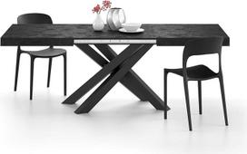 MOBILI FIVER, "Emma" išskleidžiamas valgomojo stalas, 140 (220) x 90 cm, juodas betonas, su juodomis sukryžiuotomis kojomis, pagamintas Italijoje