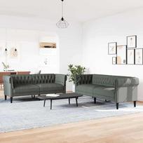 Modernes Wohnzimmer Sofa Set mit atmungsaktiver Stoffbezug und Schaumstoffpolsterung, Robustes 2-teiliges Sofa in Dunkelgrau