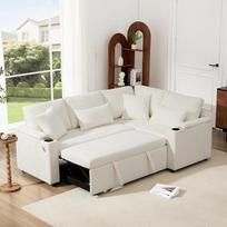 Moderni L formos kampinė sofa su miego funkcija, saugykla ir USB - 4 vietų ištraukiama sofa su gėrimų laikikliais, skirta svetainei ir namų kinui